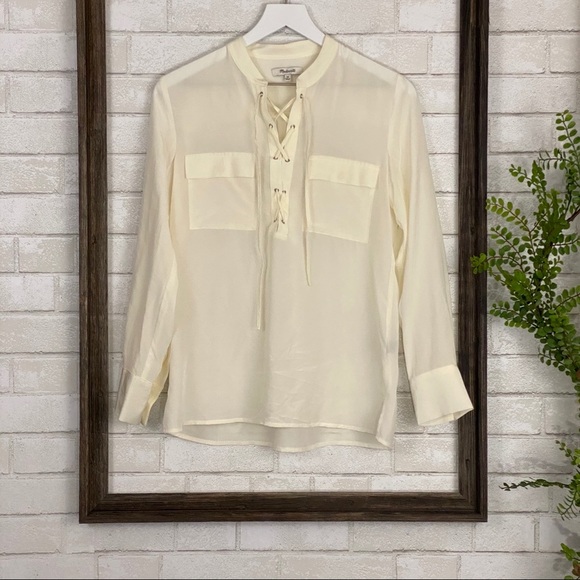 Madewell Silk Lace Up Blouse in Ivory Off-White - Picture 9 of 16